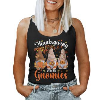 Thanksgiving With My Gnomies Fall Autumn Vibes Gnome Pumpkin Women Tank Top - Monsterry