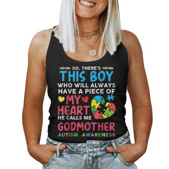 Theres This Boy He Calls Me Godmother Autism Awareness Women Tank Top Basic Casual Daily Weekend Graphic | Seseable CA