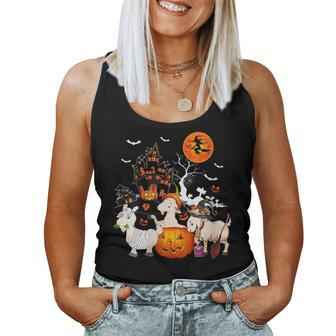 Three Goats Halloween Mummy Scary Witch With Pumpkins Farmer Women Tank Top | Mazezy