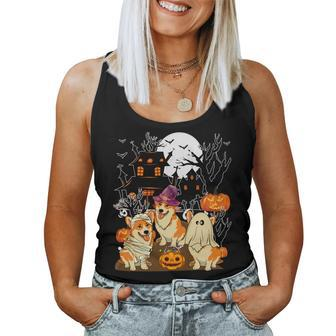 Three Halloween Corgis As Witch Boo Ghost Horror Mummy Women Tank Top - Monsterry
