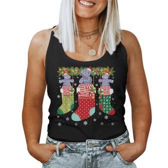 Three Hippo In Socks Ugly Christmas Sweater Party Women Tank Top - Seseable