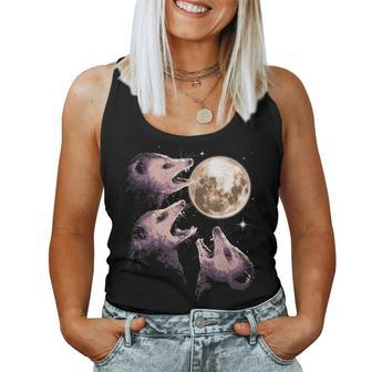Three Opossums Howling At The Moon Funny Possum 3 Opossum Women Tank Top Basic Casual Daily Weekend Graphic - Seseable