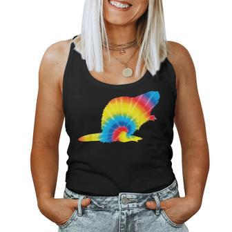 Tie Dye Beaver Rainbow Print Rodent Kit Hippie Peace Women Tank Top | Mazezy