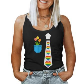 Tie Tuxedo Gay Pride Costume Rainbow Hearts Beautiful Tulips Women Tank Top | Mazezy