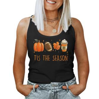 Tis The Season Autumn Football Pumpkin Leaves Funny Boy Girl Women Tank Top Weekend Graphic - Thegiftio UK