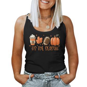 Tis The Season Football Coffee Latte Leaves Hello Pumpkin Women Tank Top Weekend Graphic - Thegiftio UK