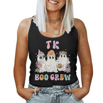Tk Boo Crew Retro Groovy Halloween Floral Ghost Tk Teacher Women Tank Top - Monsterry
