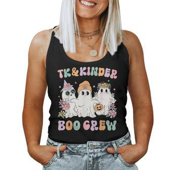 Tk Kinder Boo Crew Groovy Halloween Floral Ghost Tk Teacher Women Tank Top - Monsterry
