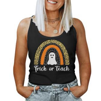 Trick Or Teach Leopard Rainbow Ghost Halloween Teacher Women Tank Top - Monsterry