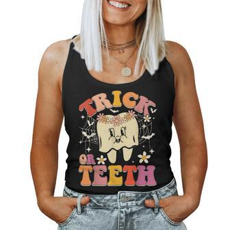 Trick Or Th Ghost Groovy Dental Halloween Treat Dentist Women Tank Top - Seseable