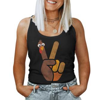 Turkey Hippie Peace Sign Graphic Fall Thanksgiving Women Tank Top - Monsterry