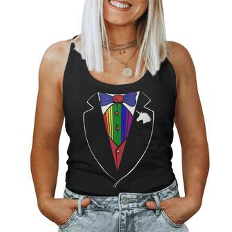 Tuxedo Rainbow Unicorn Lgbt-Q Gay Pride Rainbow Flag Ally Women Tank Top | Mazezy
