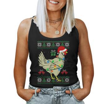 Ugly Christmas Chicken Sweater Santa Hat Lights Women Tank Top - Seseable