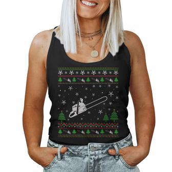 Ugly Christmas Sweater For Chainsaw Lovers Ugly Women Tank Top - Seseable