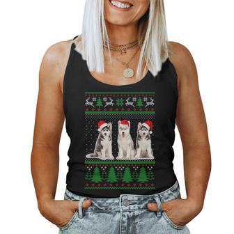 Ugly Christmas Sweater Husky Dog Women Tank Top - Monsterry CA