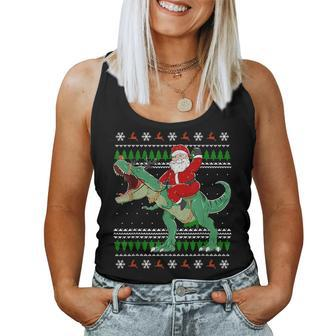 Ugly Christmas Sweater Santa Riding Dinosaur Reindeer Women Tank Top | Mazezy