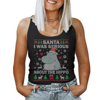 Ugly Christmas Sweater Santa I Was Serious About The Hippo Women Tank Top | Mazezy