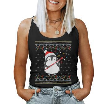 Ugly Christmas Ugly Xmas Sweater Penguin Clarinet Player Women Tank Top | Mazezy