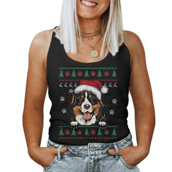 Ugly Sweater Christmas Bernese Mountain Dog Santa Hat Women Tank Top | Mazezy