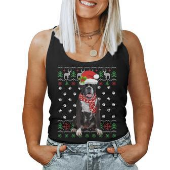 Ugly Sweater Christmas Boxer Dog Puppy Xmas Pajama Women Tank Top - Seseable
