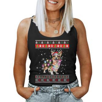 Ugly Sweater Christmas Corgi Dog Puppy Xmas Pajama Women Tank Top | Mazezy
