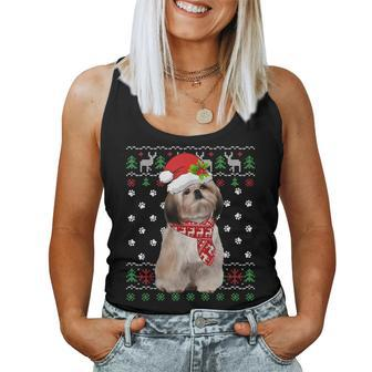 Ugly Sweater Christmas Shih Tzu Dog Puppy Xmas Pajama Women Tank Top - Seseable