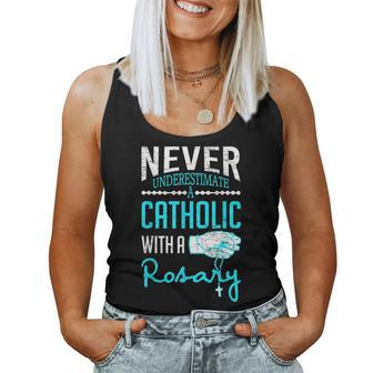 Never Underestimate A Catholic With A Rosary Christian Women Tank Top | Mazezy