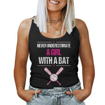 Never Underestimate A Girl With A Bat Baseball Women Tank Top | Mazezy