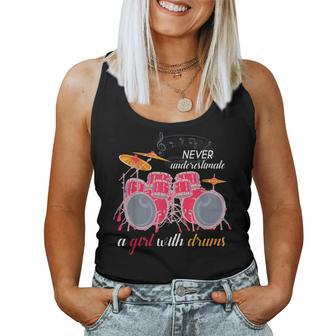 Never Underestimate A Girl With Drums Music Drummer Women Tank Top - Monsterry