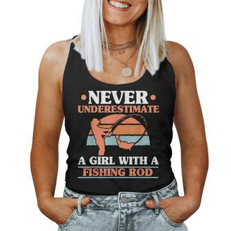 Never Underestimate A Girl With A Fishing Rod Women Angling Fishing Rod Women Tank Top | Mazezy