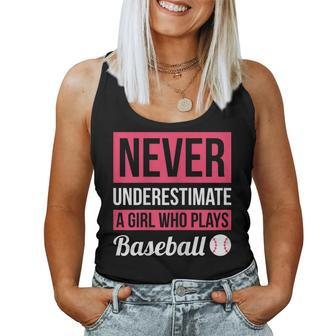 Never Underestimate A Girl Who Plays Baseball Women Baseball Women Tank Top | Mazezy