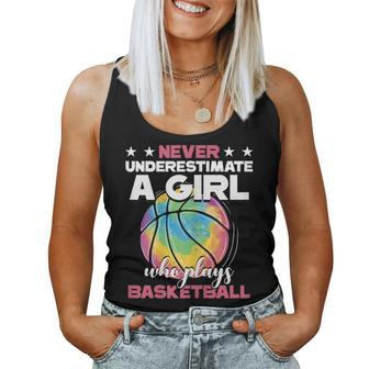 Never Underestimate A Girl Who Plays Basketball Player Women Basketball Women Tank Top | Mazezy