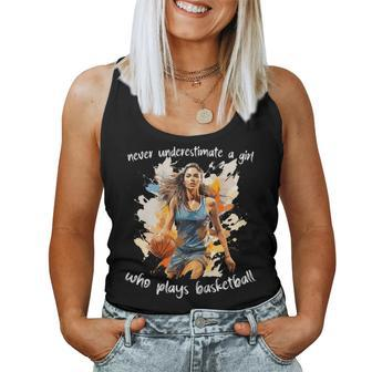 Never Underestimate A Girl Who Plays Basketball Watercolor Women Tank Top | Mazezy CA