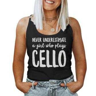 Never Underestimate A Girl Who Plays Cello Player Women Tank Top | Mazezy