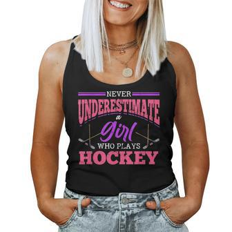 Never Underestimate A Girl Who Plays Hockey Ice Hockey Women Tank Top | Mazezy