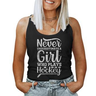Never Underestimate A Girl Who Plays Ice-Hockey Girl Hockey Women Tank Top - Seseable