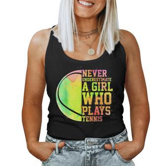 Never Underestimate A Girl Who Plays Tennis Sports Lover Women Tank Top - Seseable