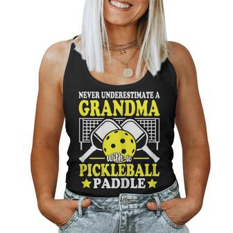 Never Underestimate A Grandma With Pickleball Paddle Player Women Tank Top | Mazezy