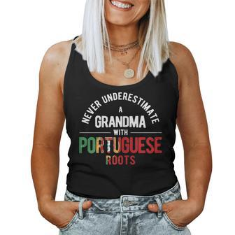 Never Underestimate Grandma With Roots Portugal Portuguese Women Tank Top | Mazezy