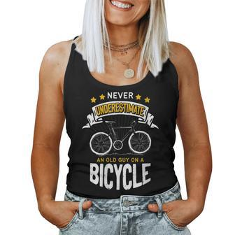 Never Underestimate An Old Guy On Bicycle Bike Cycling Retro Women Tank Top - Seseable