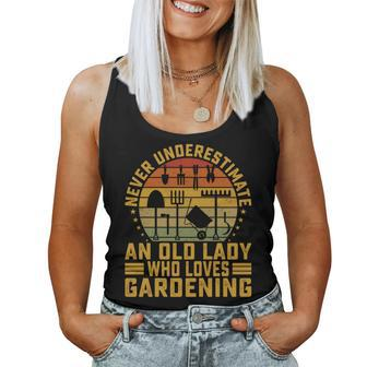 Never Underestimate An Old Lady Who Loves Gardening Gardener Women Tank Top | Mazezy