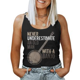 Never Underestimate An Old Man With A Banjo Music Instrument Women Tank Top - Seseable