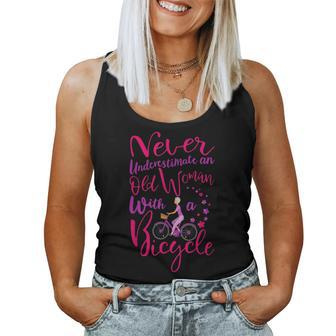 Never Underestimate An Old Woman With A Bicycle Quote Women Tank Top - Thegiftio UK