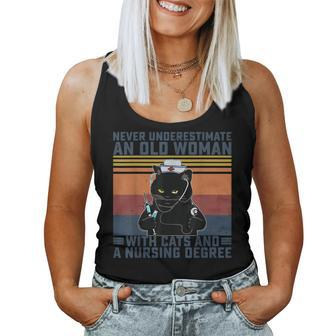 Never Underestimate An Old Woman With Cats & A Nursing Degre Women Tank Top - Thegiftio UK