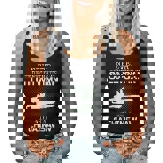 Never Underestimate An Old Woman With A Chainsaw Womens Old Woman Women Tank Top | Mazezy