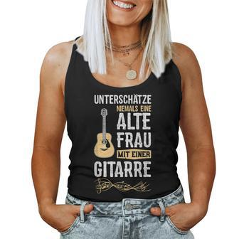 Underestimate Never An Old Woman With A Guitar Women Tank Top - Thegiftio UK