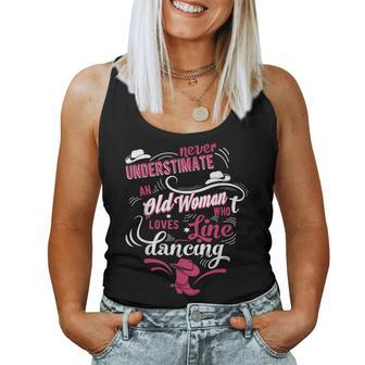 Never Underestimate An Old Woman Who Can Line Dance Lover Women Tank Top | Mazezy