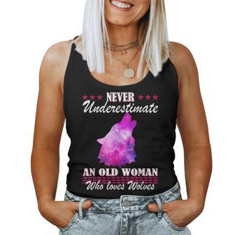 Never Underestimate An Old Woman Who Loves Wolves Women Tank Top - Thegiftio UK