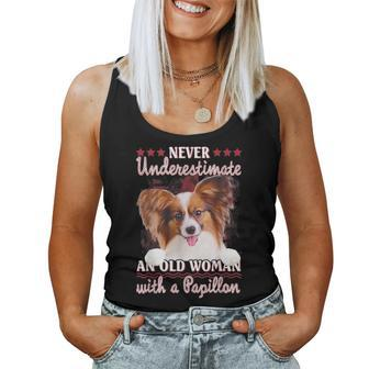 Never Underestimate An Old Woman With A Papillon Women Tank Top | Mazezy
