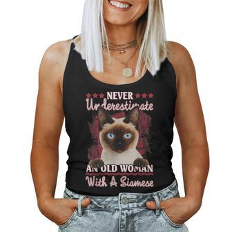 Never Underestimate An Old Woman With A Siamese Women Tank Top | Mazezy